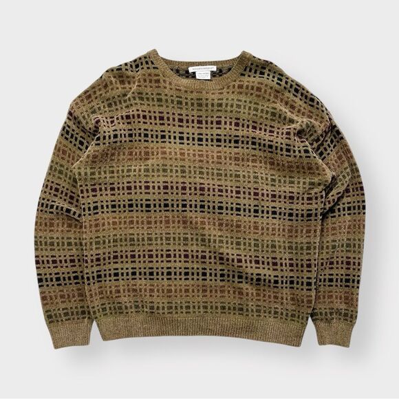 Vtg 90s Knightsbridge Velvet Soft Geometric Print Sweater, Dad Grandpa, L - Picture 1 of 5